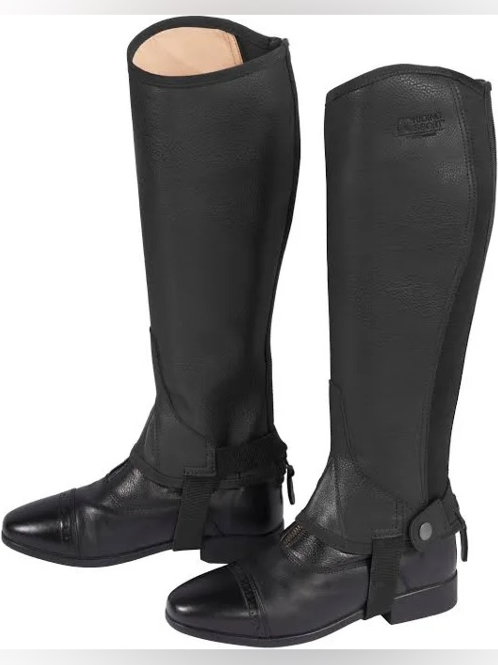 Riding Sport Eco Leather Half Chaps, Black, Size Small